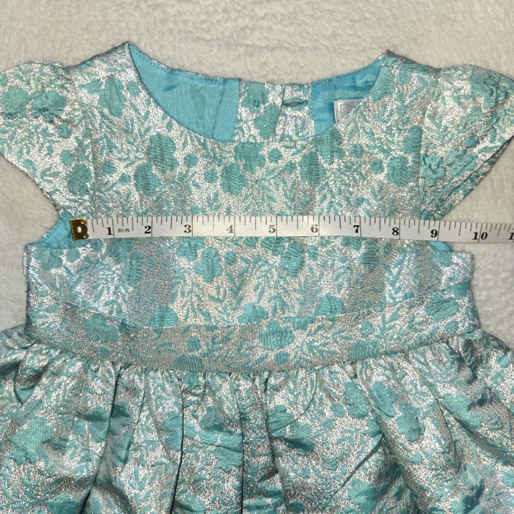 Gymboree Teal N Silver 18-24M Brocade Flowers Beautiful PARTY DRESS - Picture 11 of 12